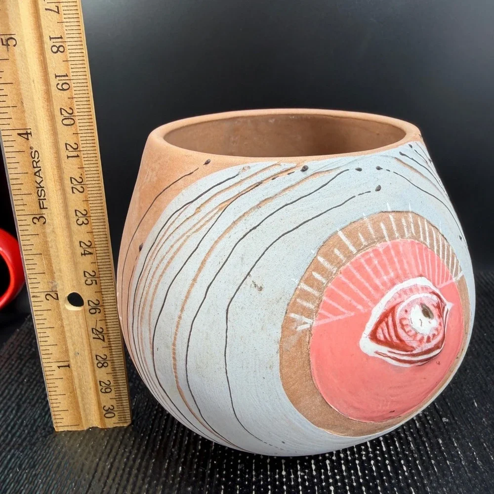 Niko Studio Pottery Terracotta Eye Planter Pink White Succulent Pot Handmade 4in